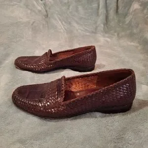 MORESCHI Brassboot Cognac Croc Print Woven Leather Sz 7 Loafers Made in Italy Brassboot Moreschi Brown Croc Print Woven Leather Loafers 9  main image 3